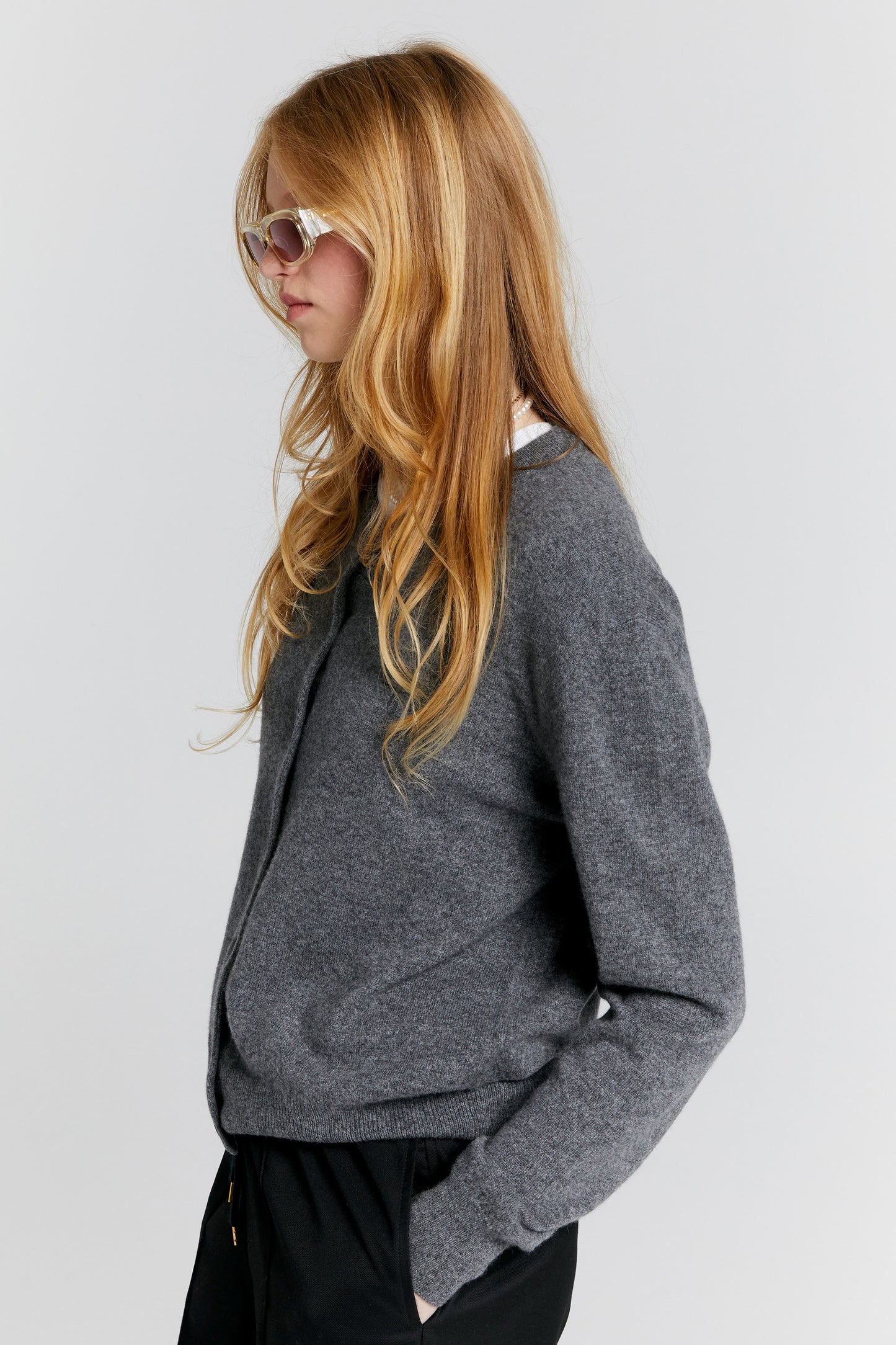 Posy Cashmere Cardigan Charcoal Marle