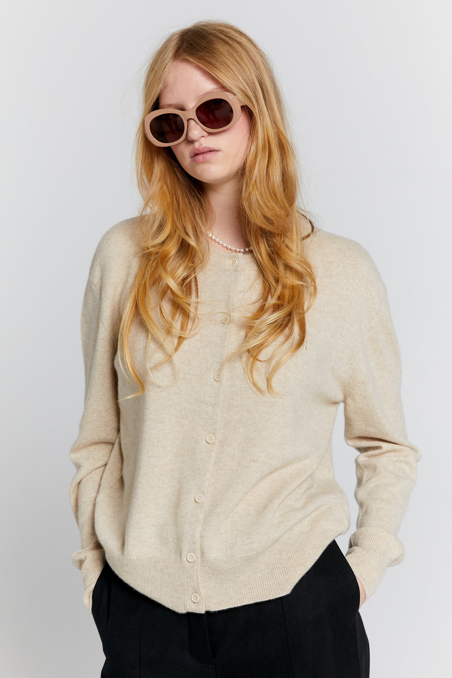 Posy Cashmere Cardigan Stone Marle
