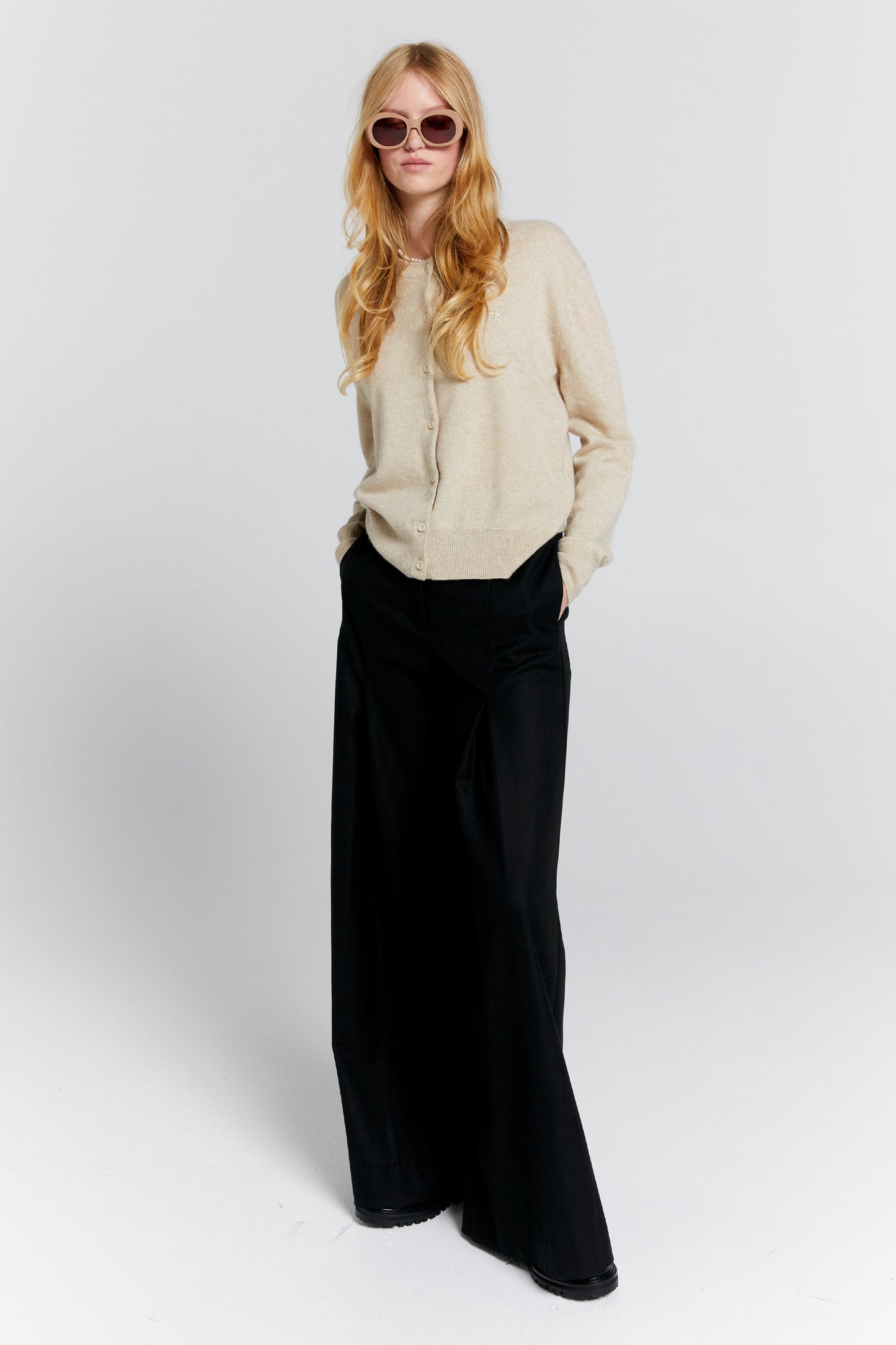 Posy Cashmere Cardigan Stone Marle