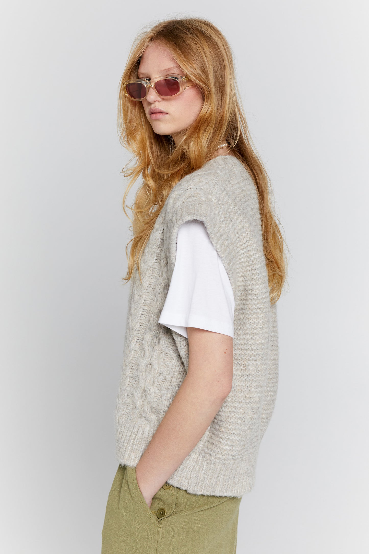 Cable Knit Button Up Vest Driftwood