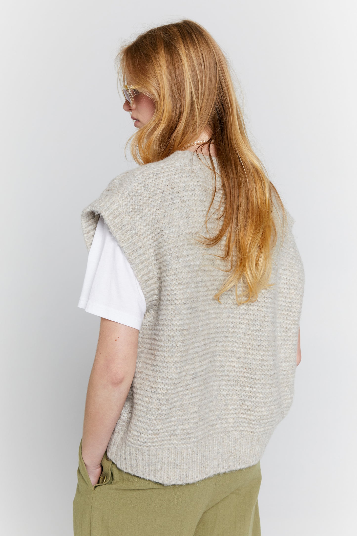Cable Knit Button Up Vest Driftwood