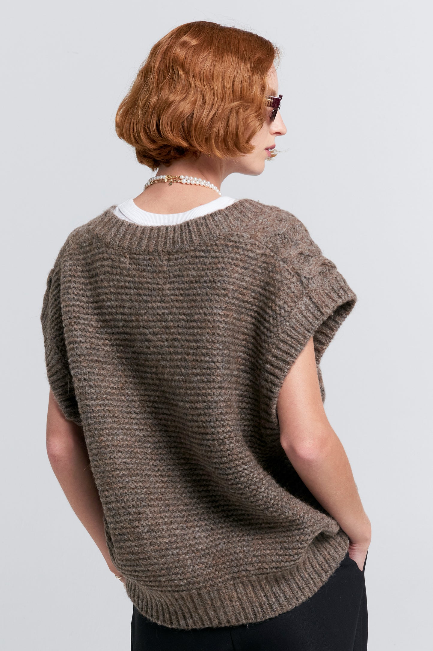 Cable Knit Button Up Vest Walnut