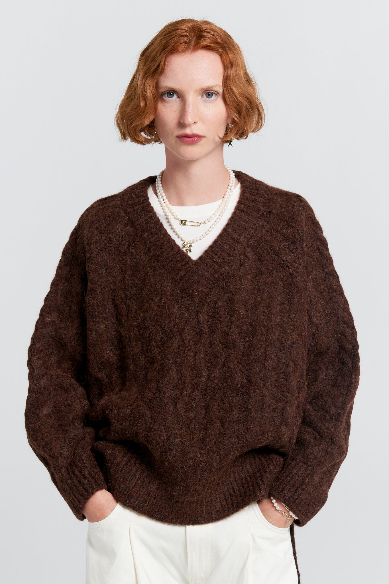 Cable Knit V Neck Sweater Port