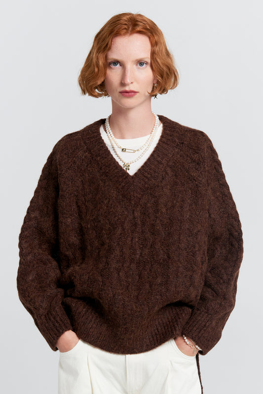Cable Knit V Neck Sweater Port