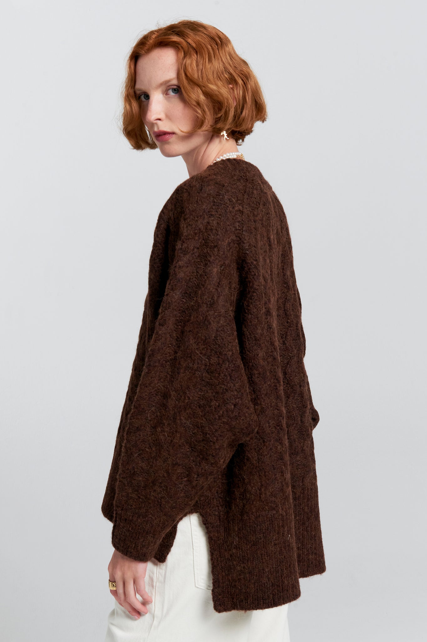 Cable Knit V Neck Sweater Port