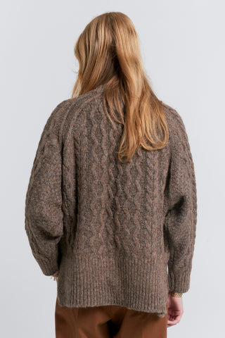 Cable Knit V Neck Sweater Walnut