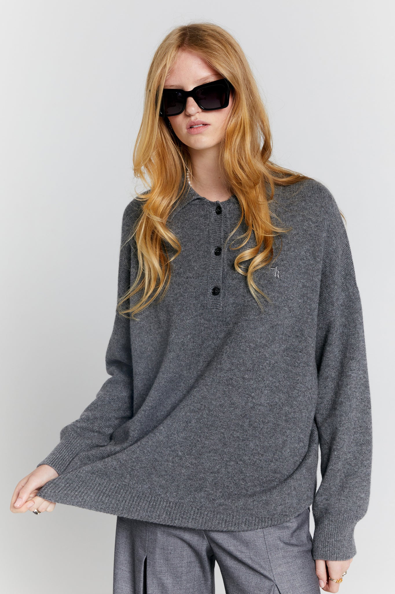 Collared Cashmere Sweater Charcoal Marle