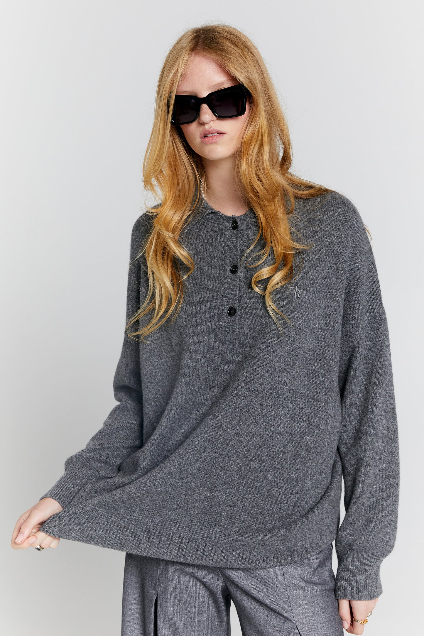 Collared Cashmere Sweater Charcoal Marle