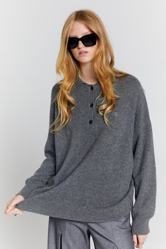 Collared Cashmere Sweater Charcoal Marle
