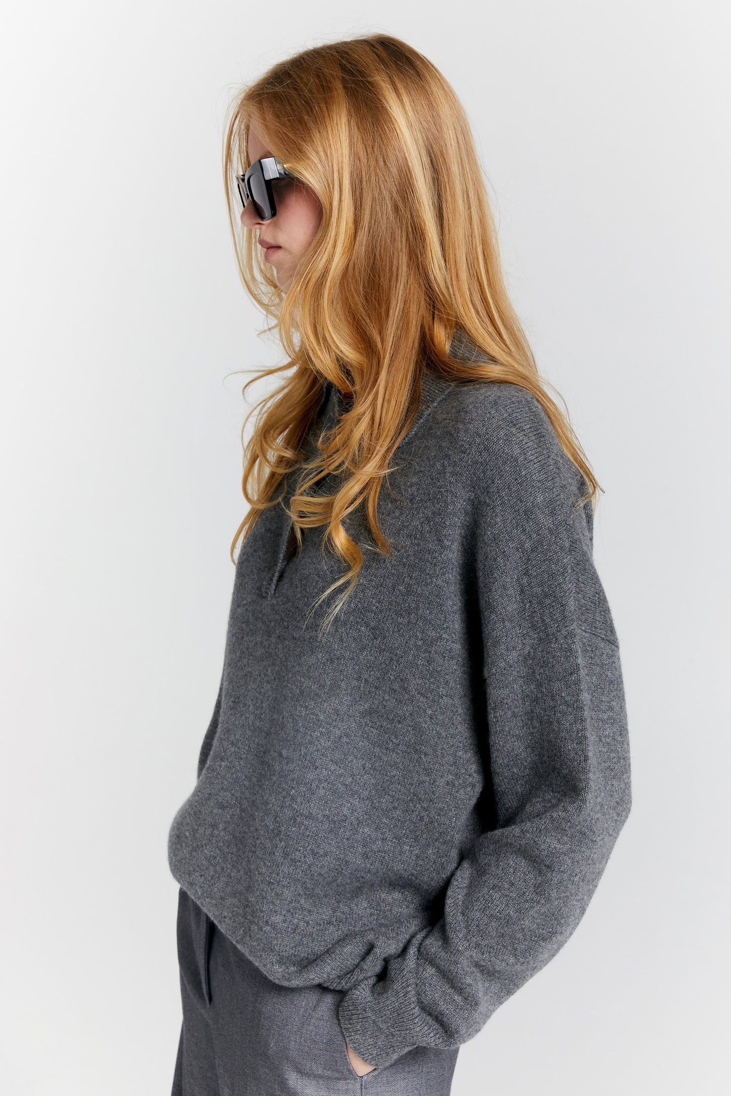 Collared Cashmere Sweater Charcoal Marle