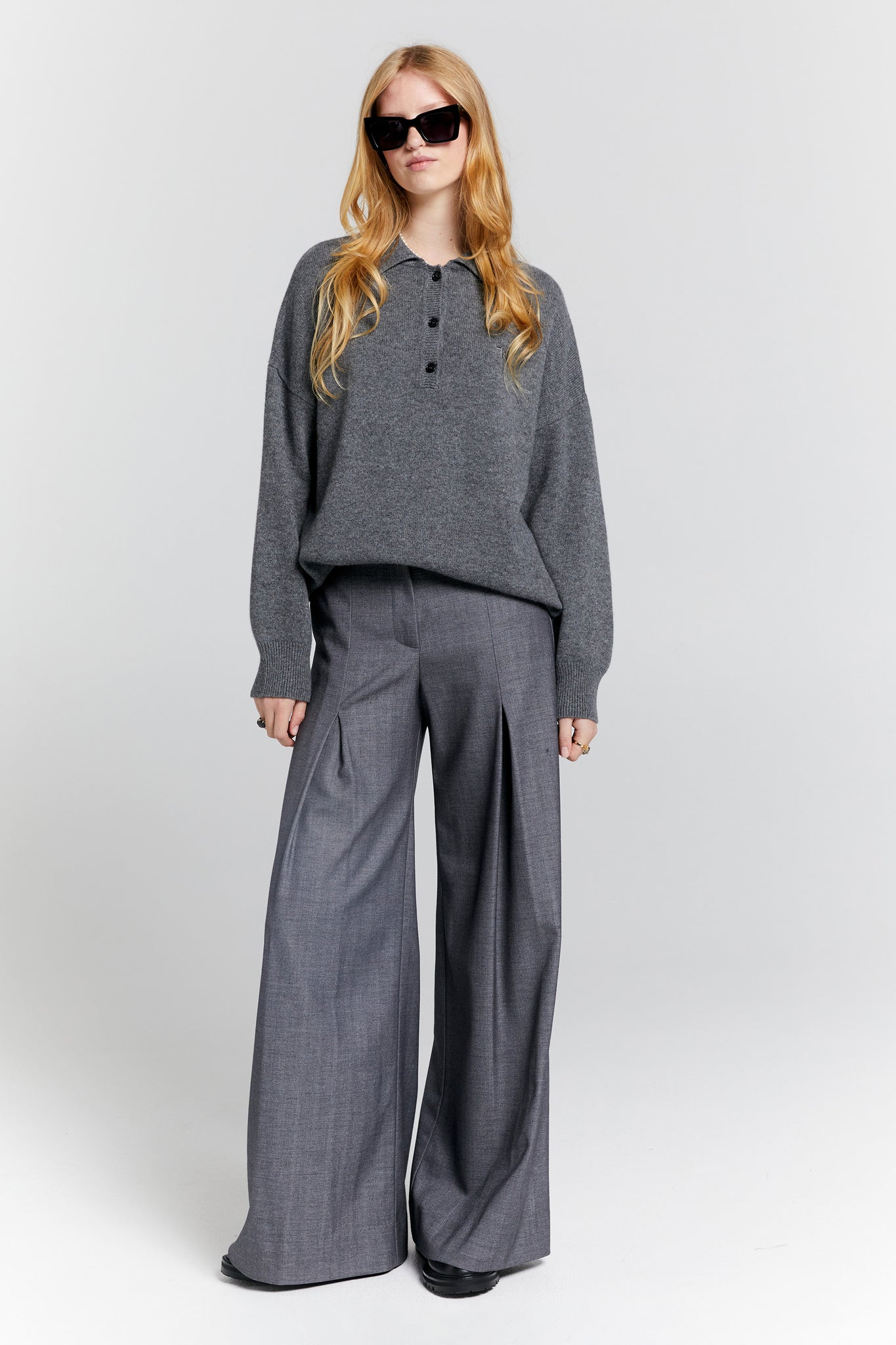 Collared Cashmere Sweater Charcoal Marle