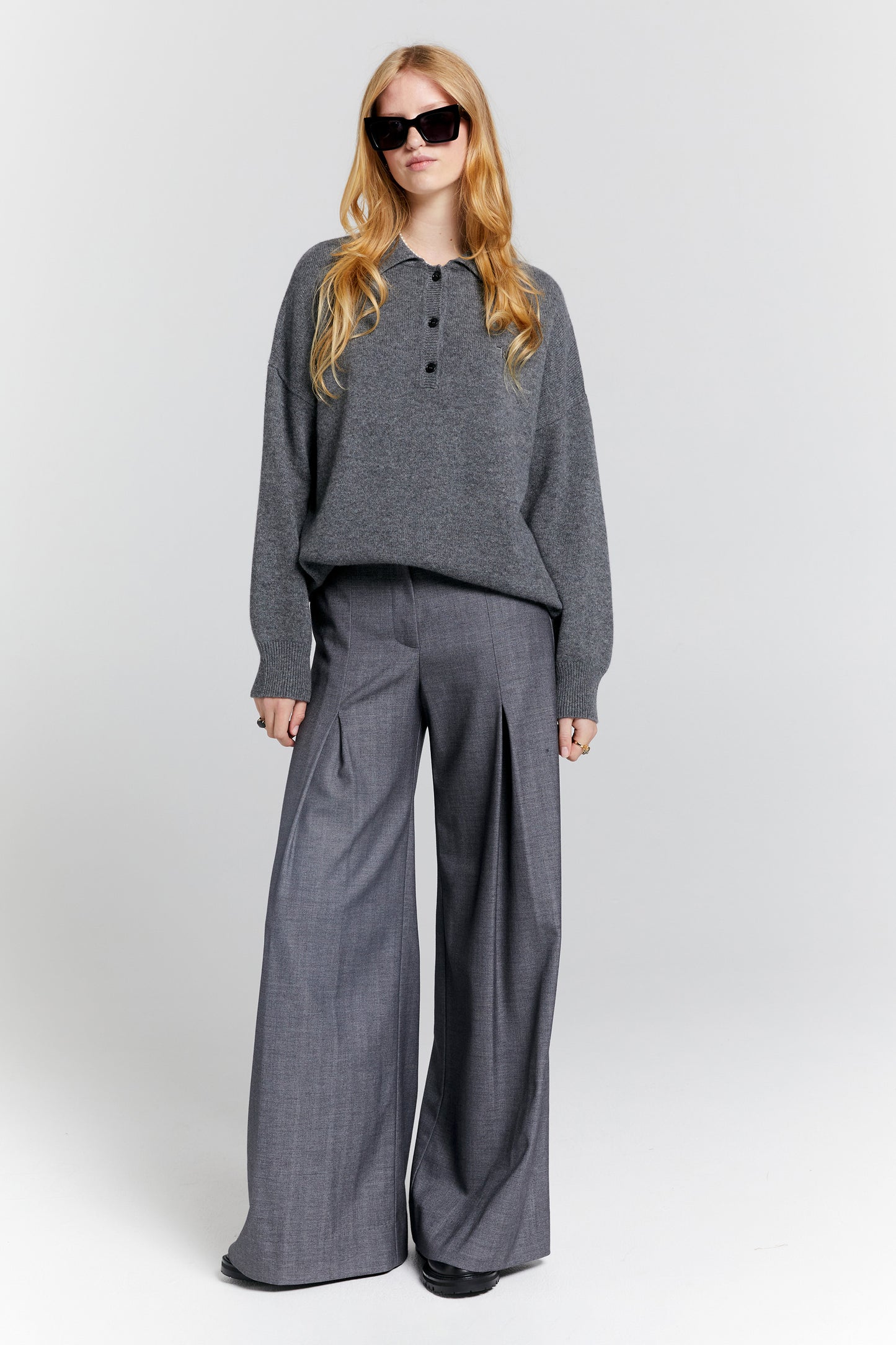 Collared Cashmere Sweater Charcoal Marle