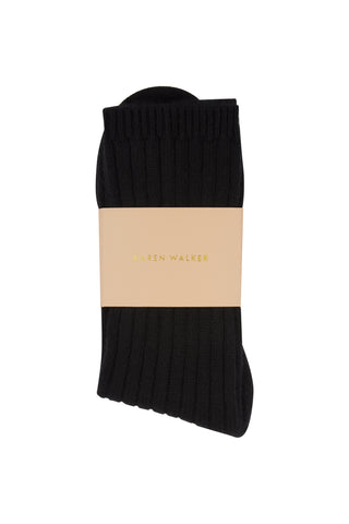 100% Cashmere Rib Socks Black