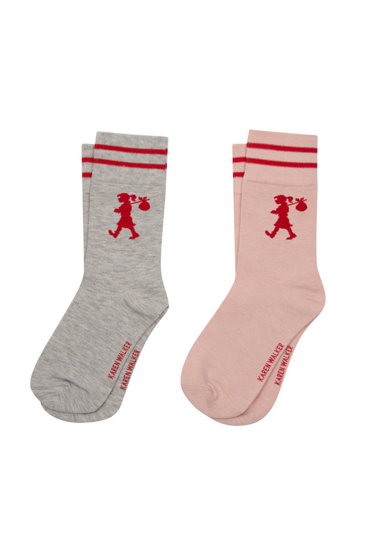 Runaway Girl Socks 2 Pack Light Grey/Blush/Red