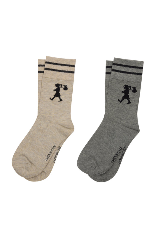 Runaway Girl Socks 2 Pack Natural/Grey/Black