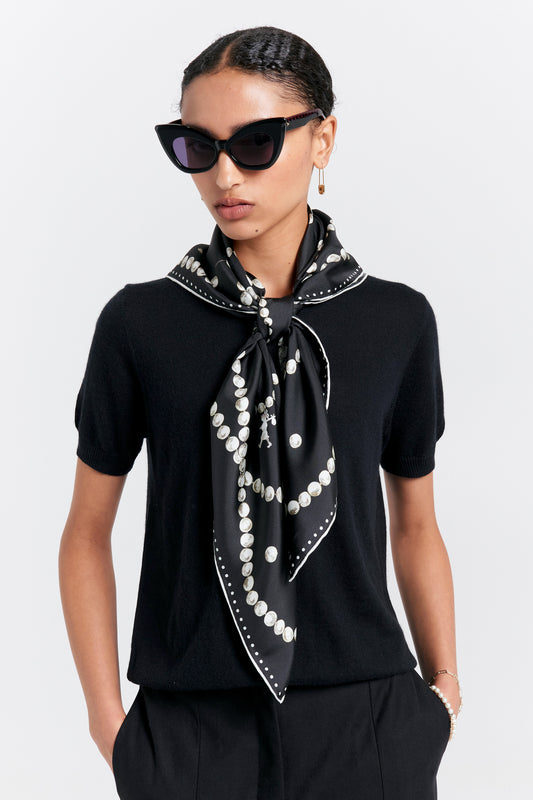Runaway Pearls Classic Silk Scarf Black