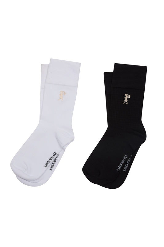 Runaway Embroidered Socks 2 Pack Black/White