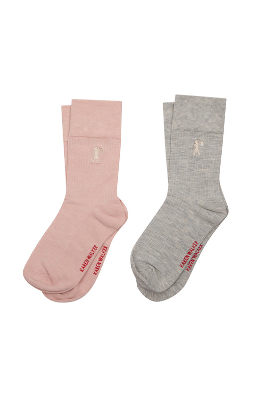 Runaway Embroidered Socks 2 Pack Blush/Light Grey