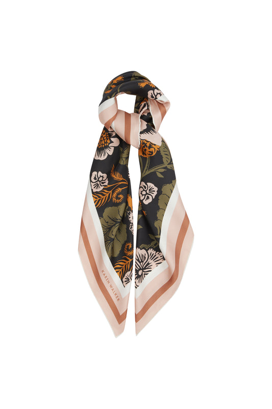 Woodblock Floral Classic Scarf Black