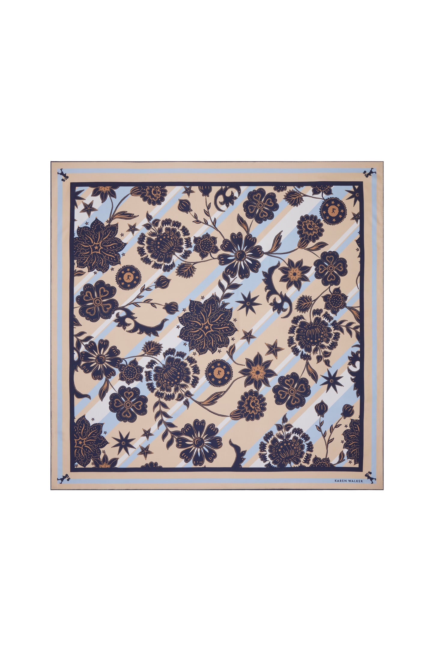 Wanderlust Classic Silk Scarf Natural/Navy