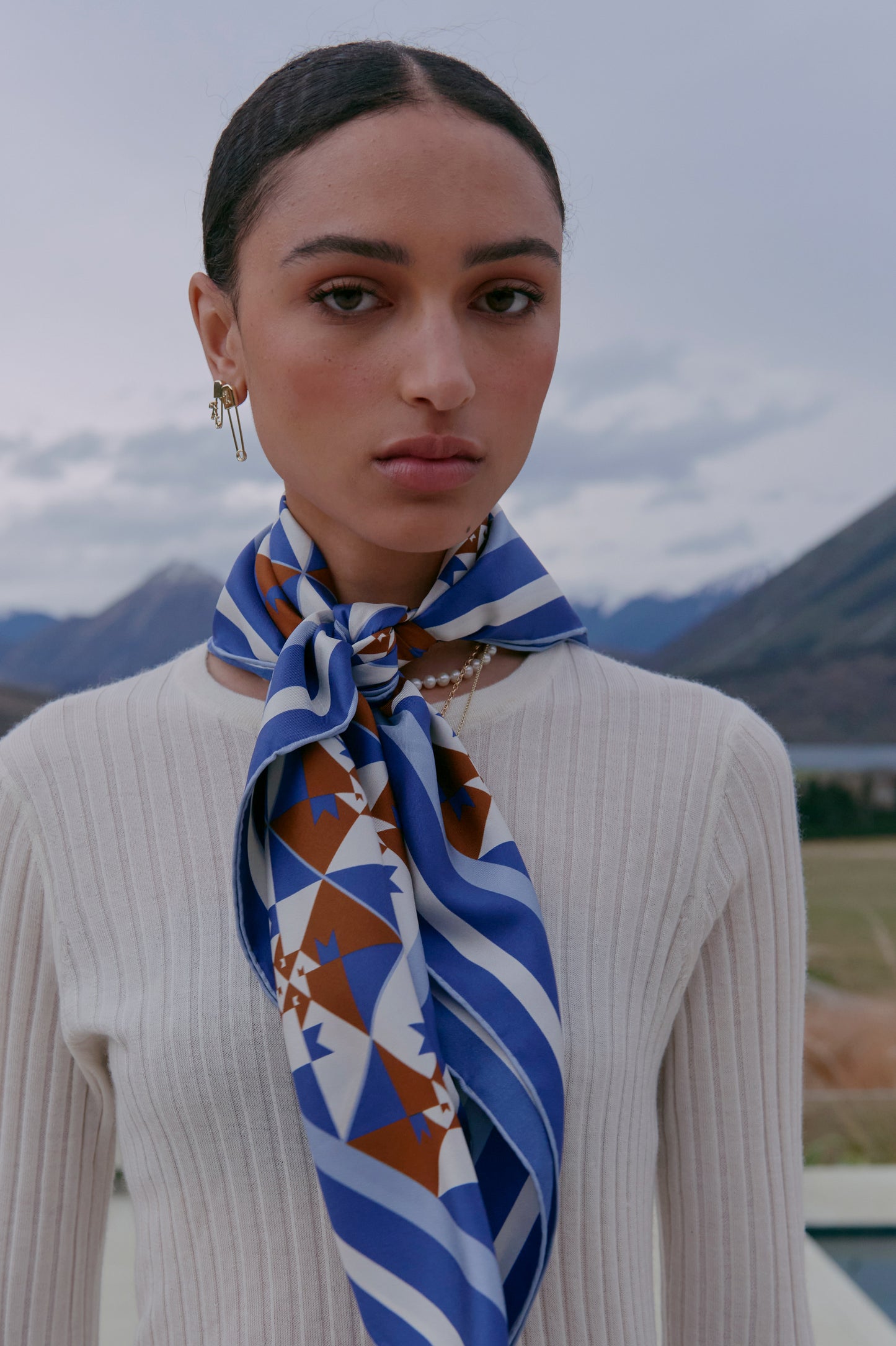 Monogram Tiles Classic Silk Scarf Blue Multi