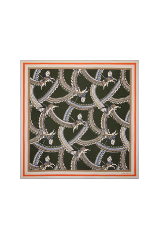 Carousel Classic Silk Scarf Olive Multi