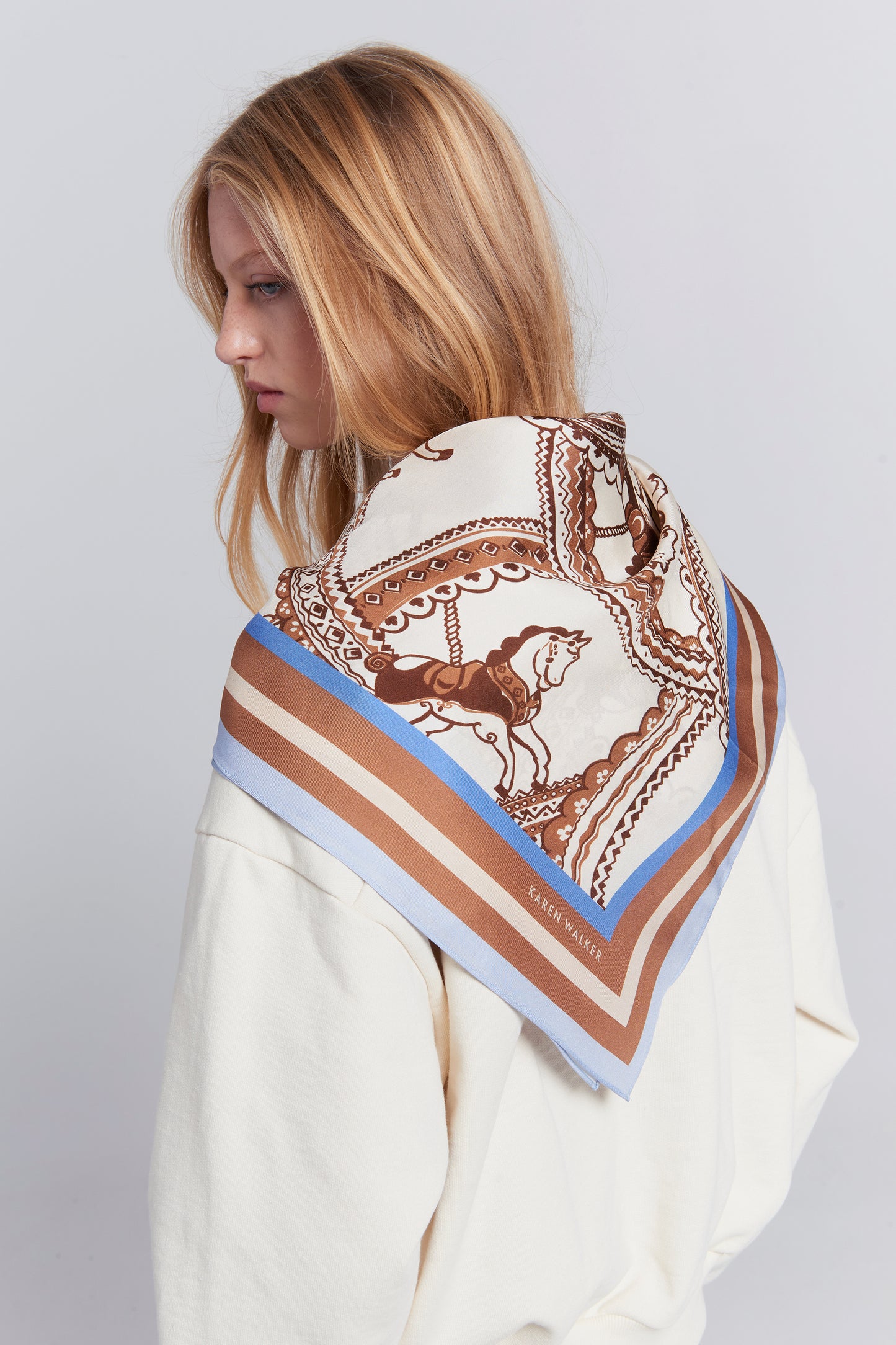 Carousel Classic Silk Scarf Cream Multi