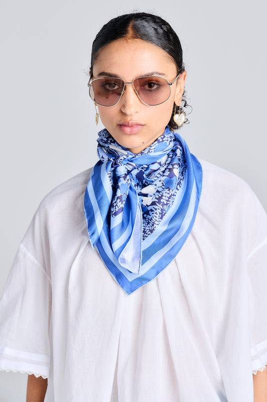 Perfect Day Classic Silk Scarf Blue