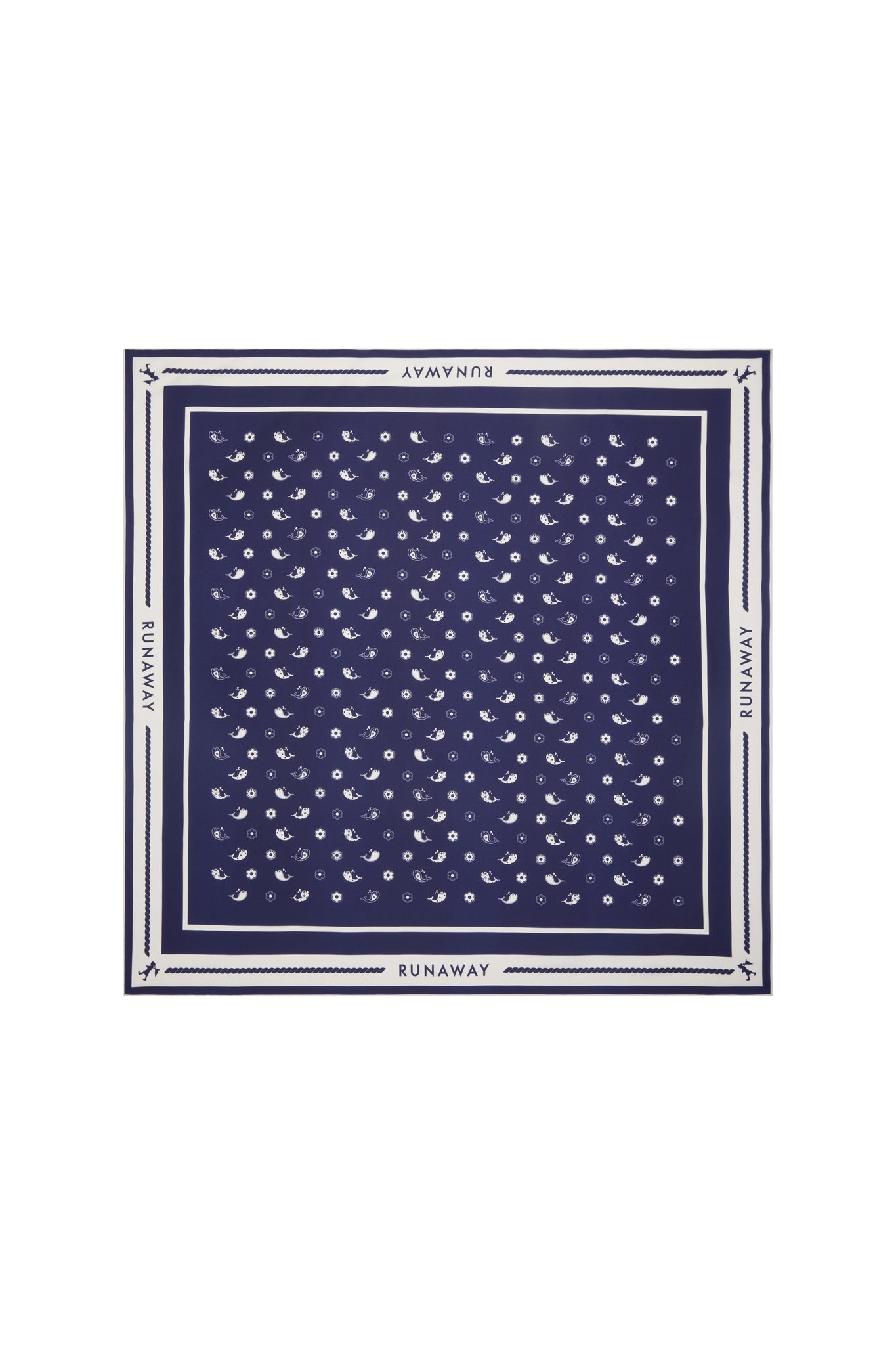 Whale Floral Classic Silk Scarf Navy