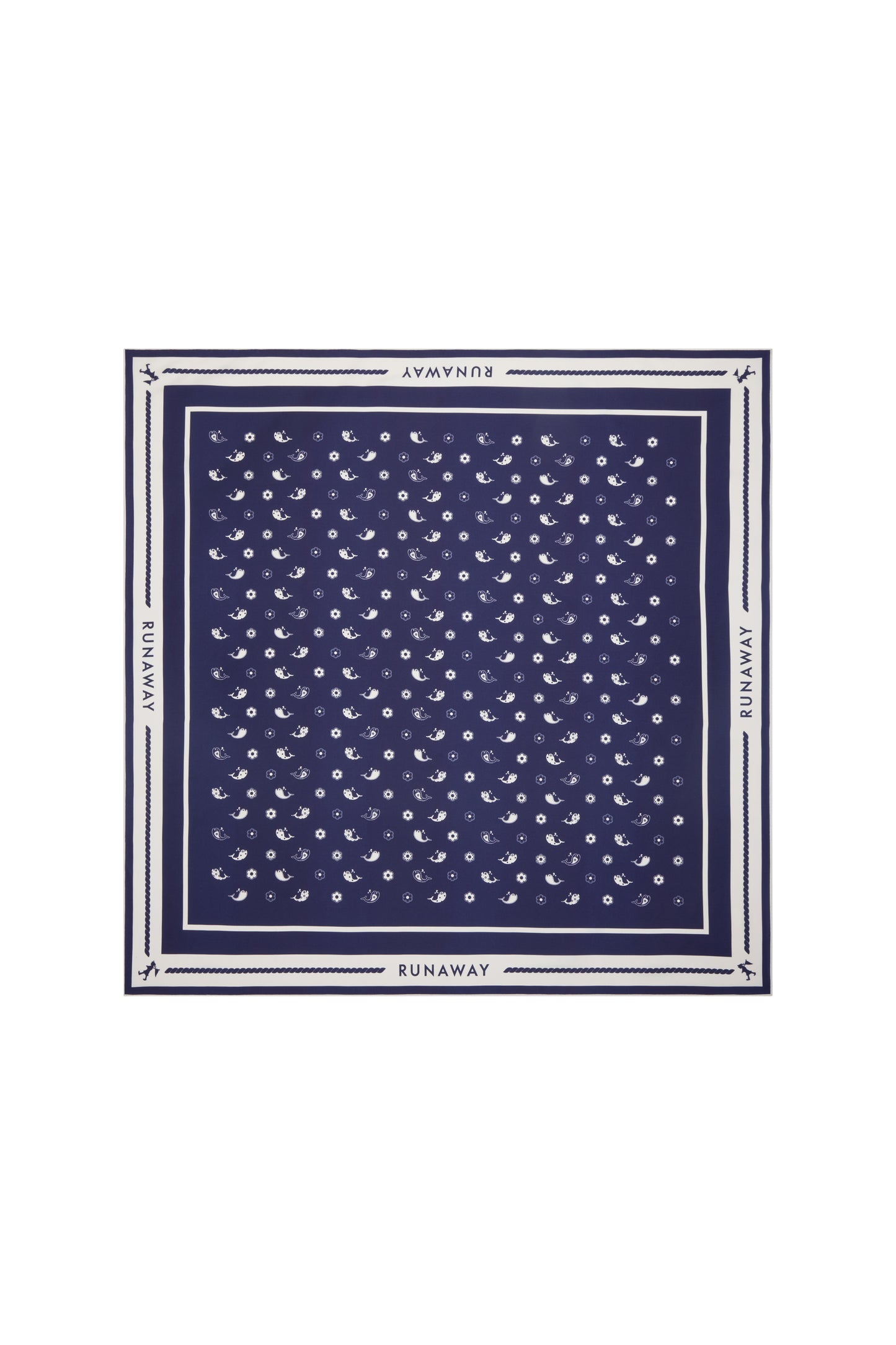 Whale Floral Classic Silk Scarf Navy