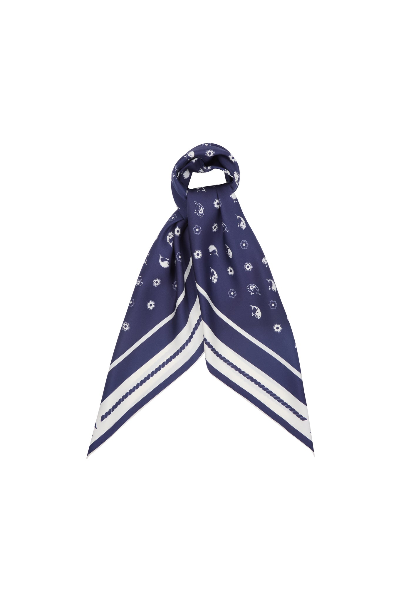 Whale Floral Classic Silk Scarf Navy