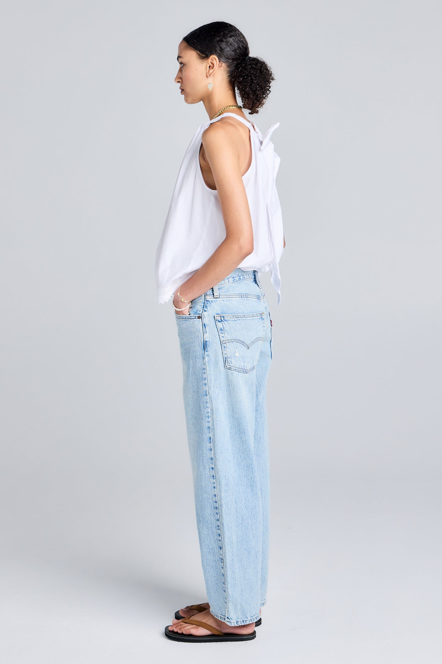 Baggy Dad Jeans Fan Flare Light Wash