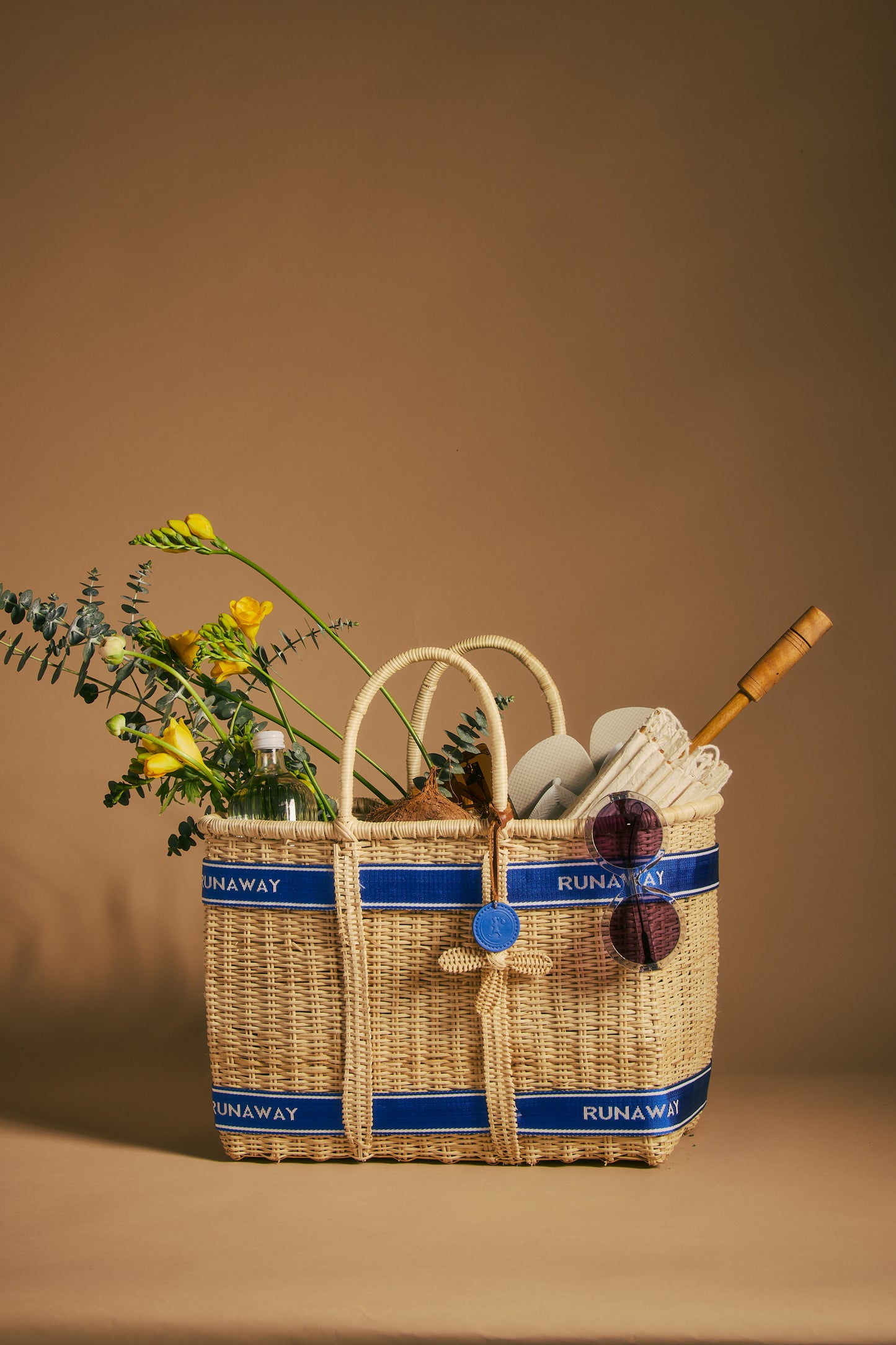 Runaway Handwoven Basket Large Natural/Blue