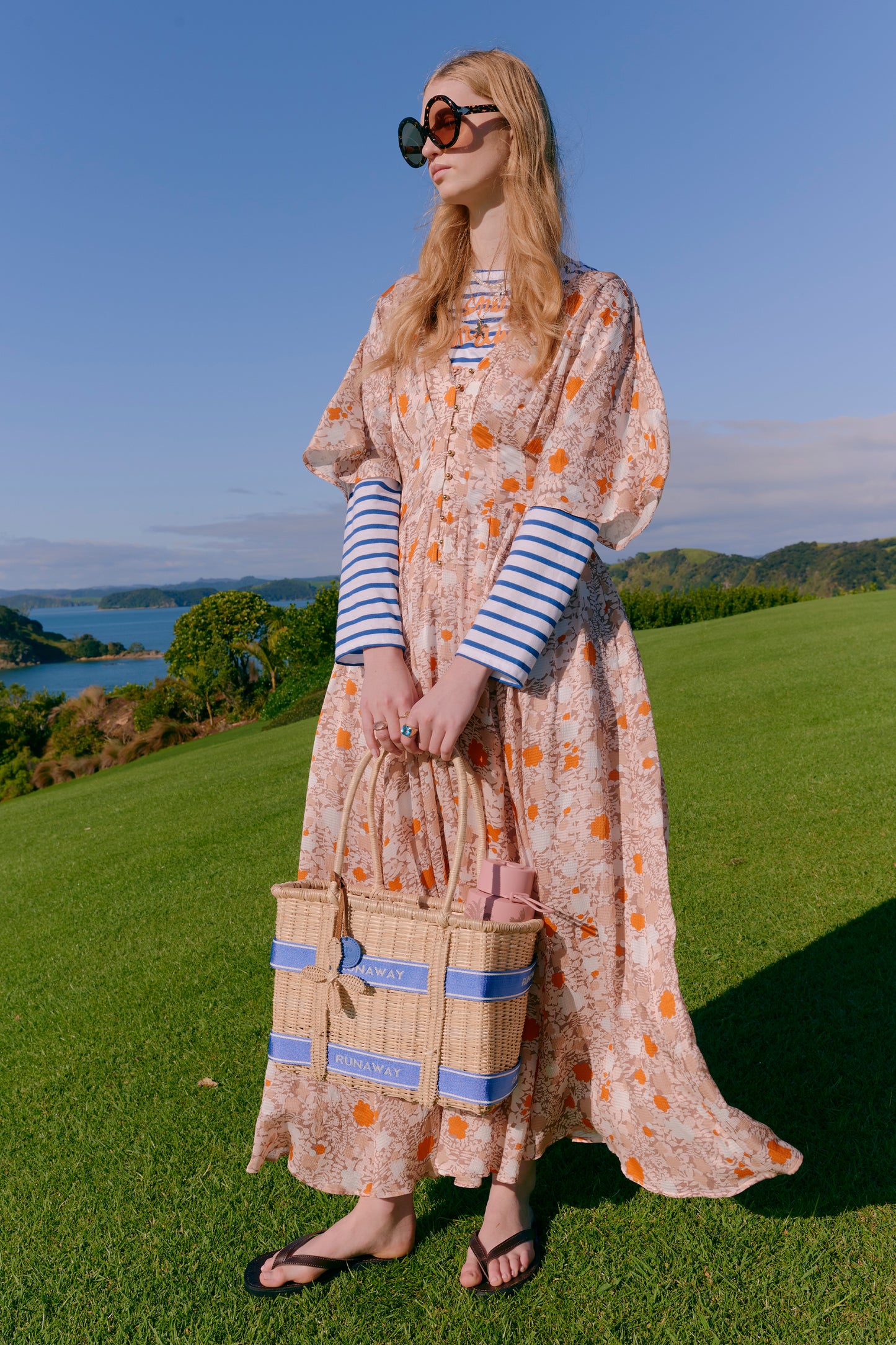 Runaway Handwoven Basket Medium Natural/Blue