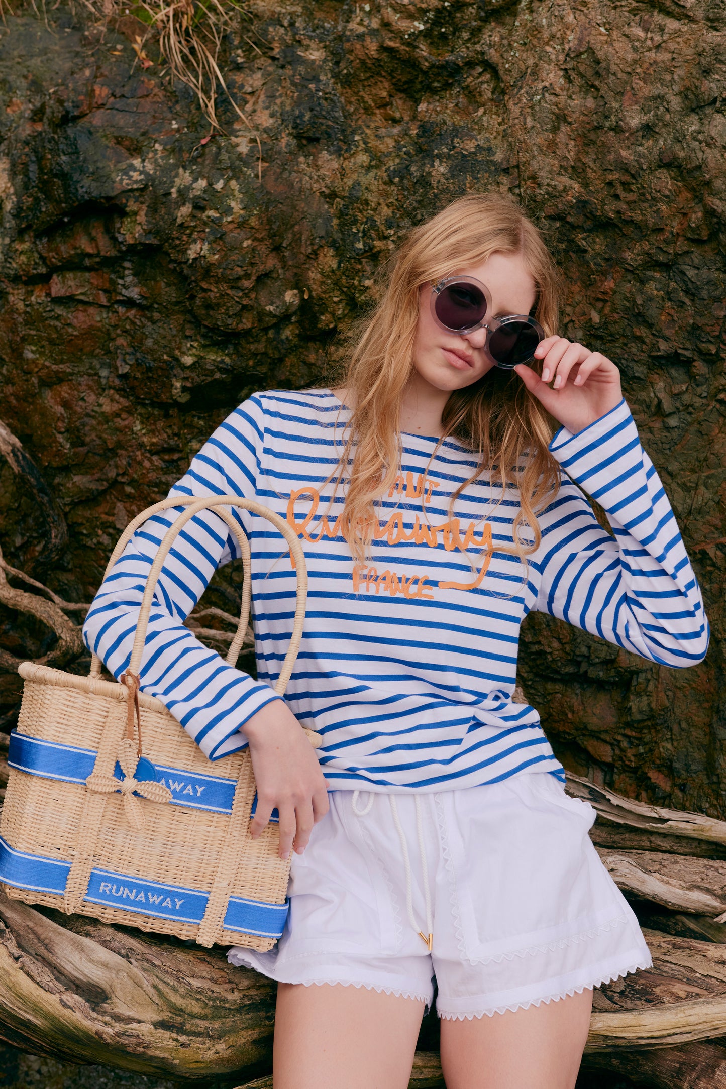 Runaway Handwoven Basket Medium Natural/Blue