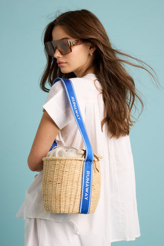 Runaway Handwoven Bucket Bag Natural/Blue