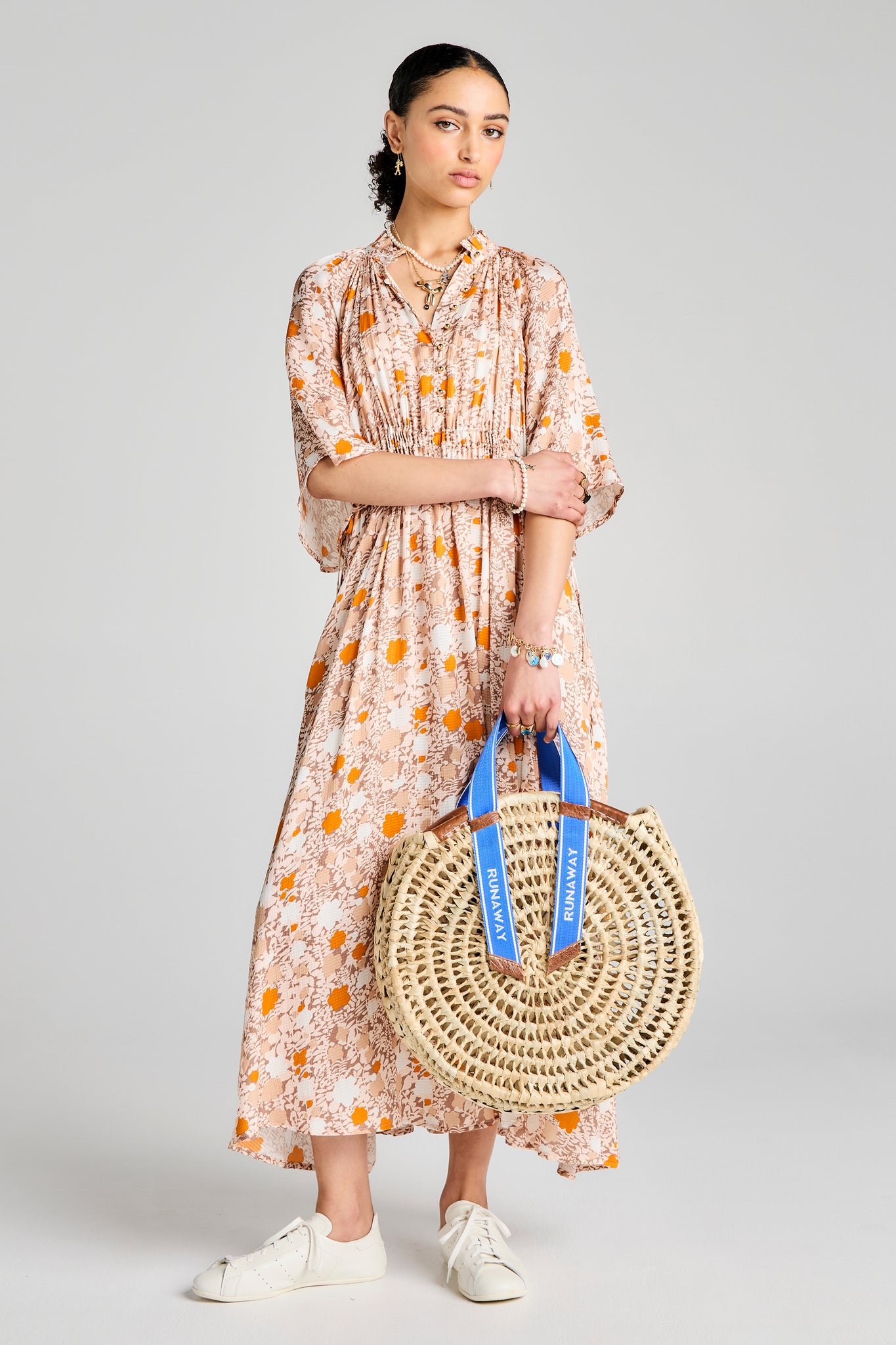 Handwoven Round Basket Large Natural/Blue