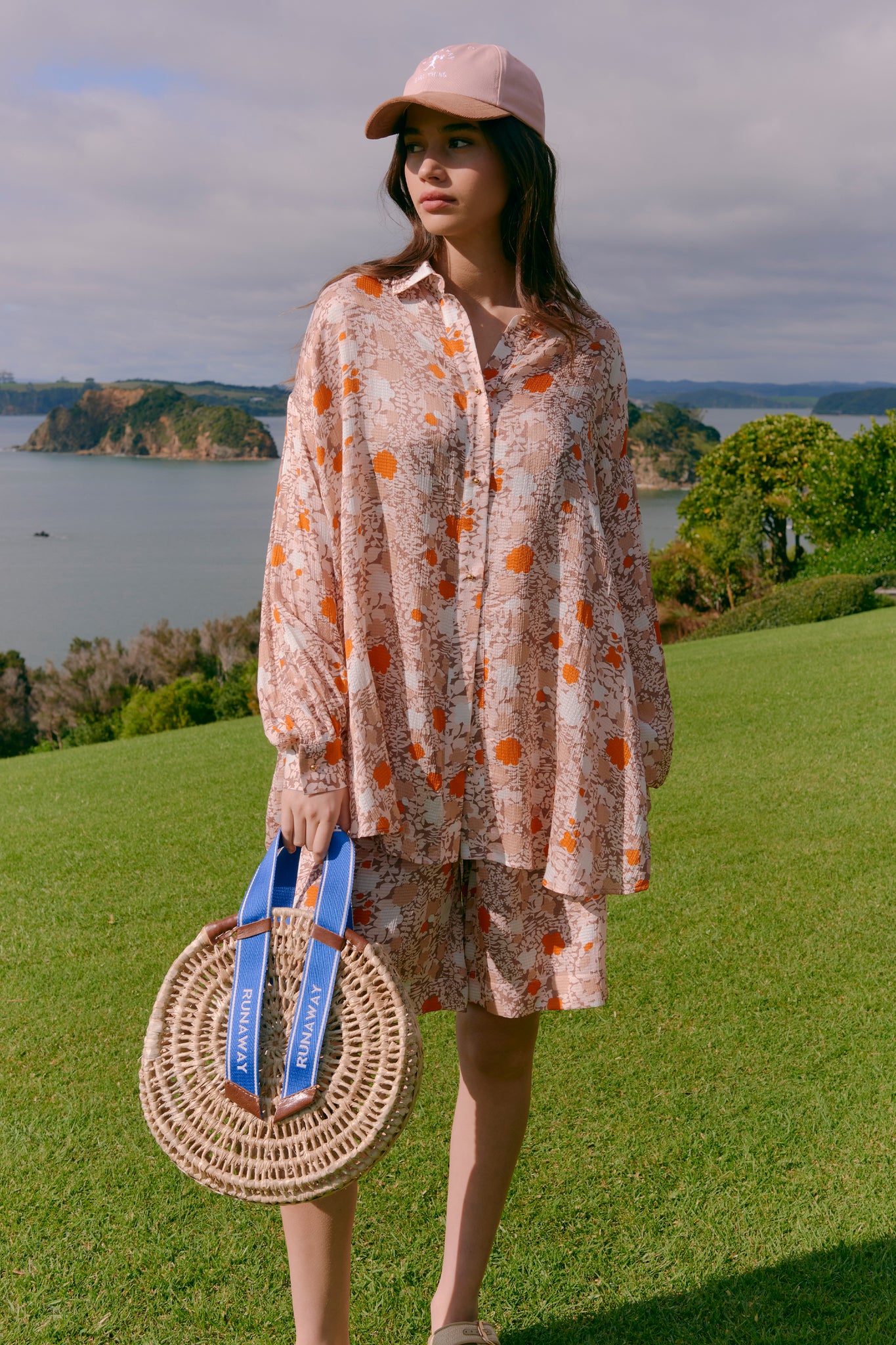 Handwoven Round Basket Small Natural/Blue