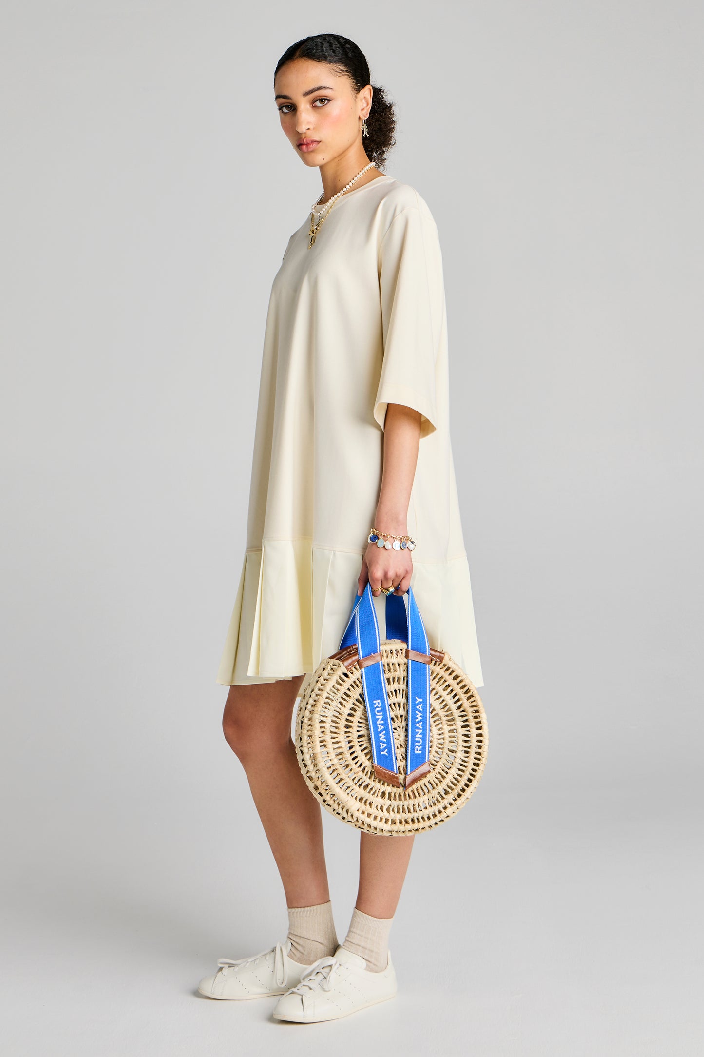 Handwoven Round Basket Small Natural/Blue