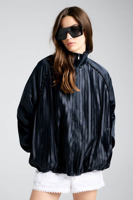 Pleated Track Jacket Black/Black