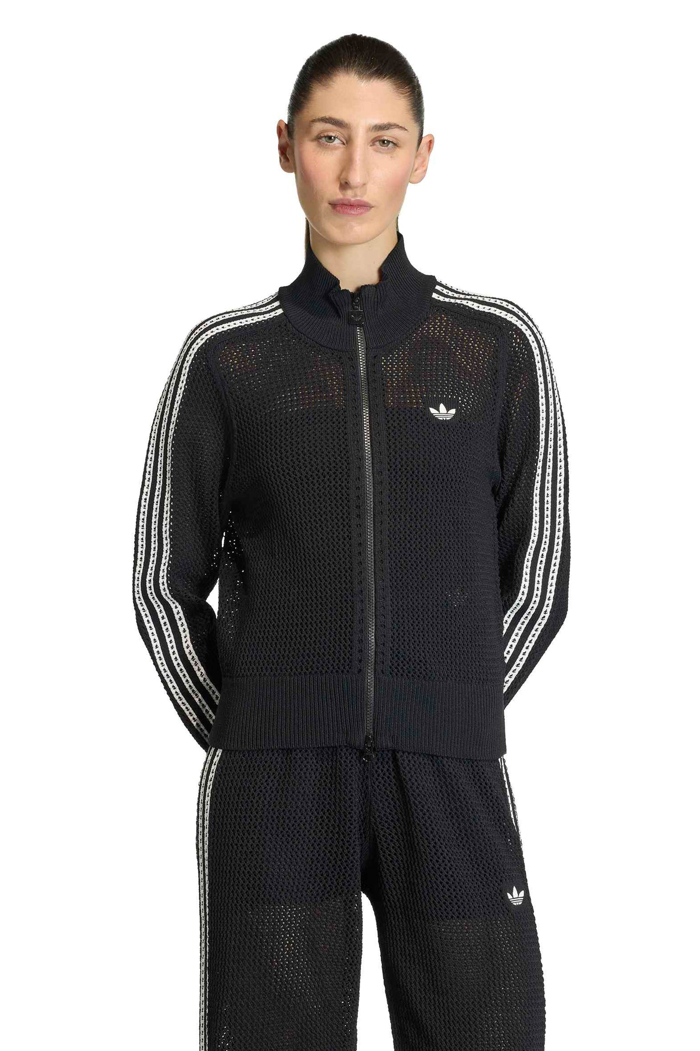 Knitted Crochet Firebird Track Top Black