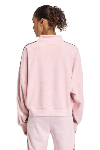 Terry Towel V Neck Long Sleeve Polo Sandy Pink