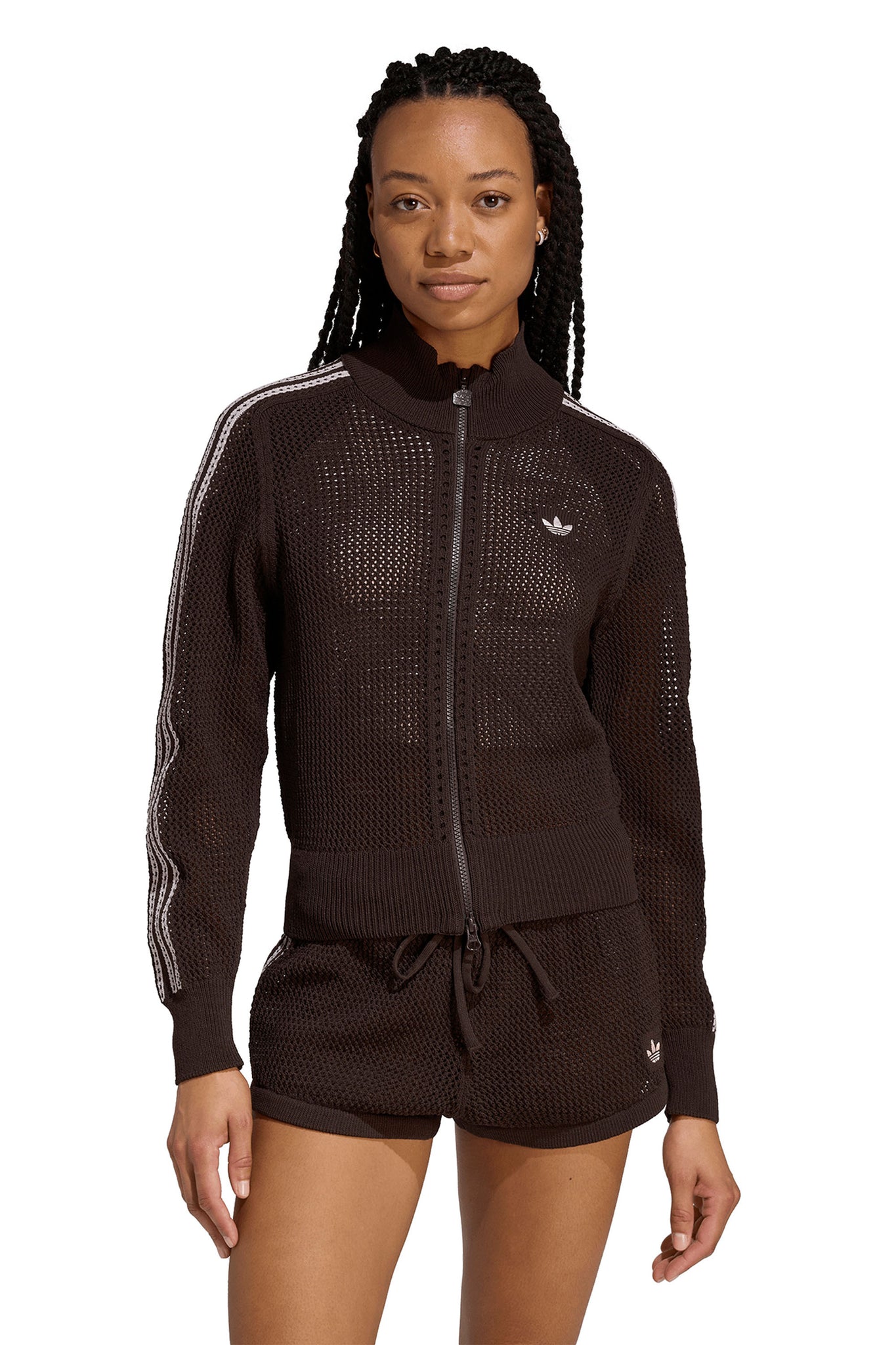 Knitted Crochet Firebird Track Top Aurora Coffee