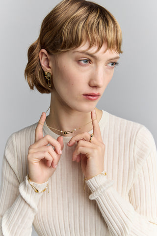 Runaway Safety Pin Necklace with 2 x 4mm Freshwater Pearls Silver
