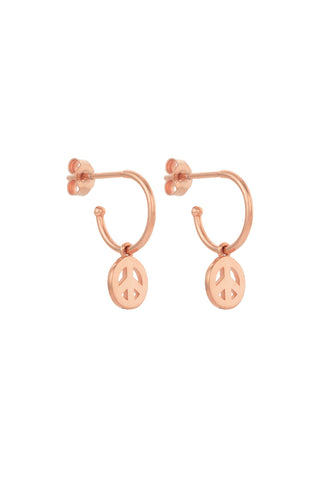 Peace Hoop Earrings Rose Gold