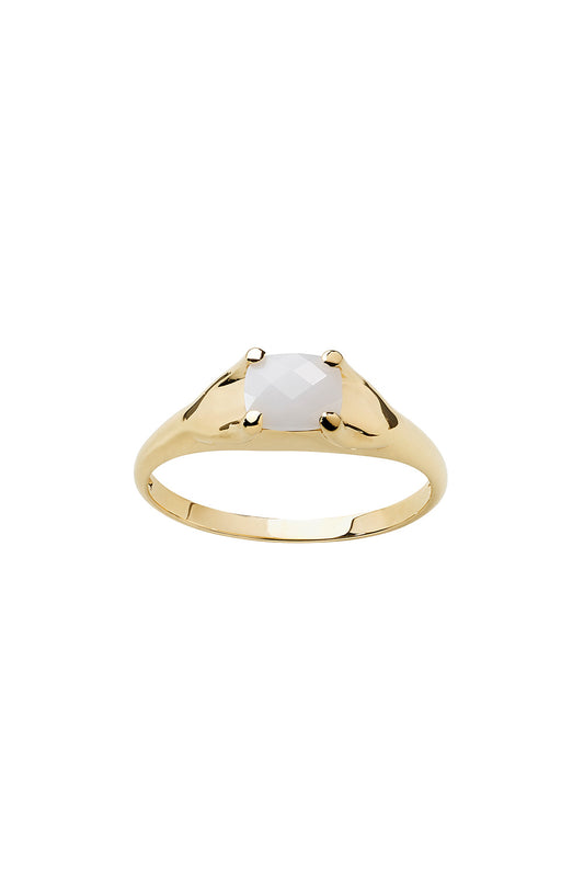 Mini Chequerboard Ring 6x5mm Gold & White Agate
