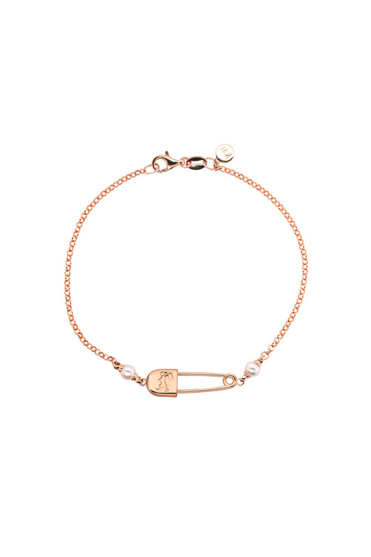 Runaway Safety Pin Bracelet with 2 x 4mm Freshwater Pearls Rose Gold