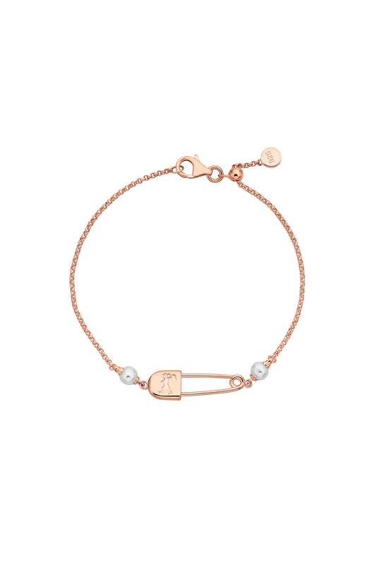 Runaway Safety Pin Bracelet with 2 x 4mm Freshwater Pearls Rose Gold