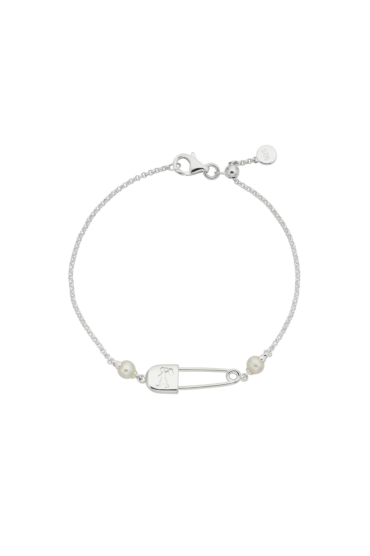 Runaway Safety Pin Bracelet with 2 x 4mm Freshwater Pearls Silver