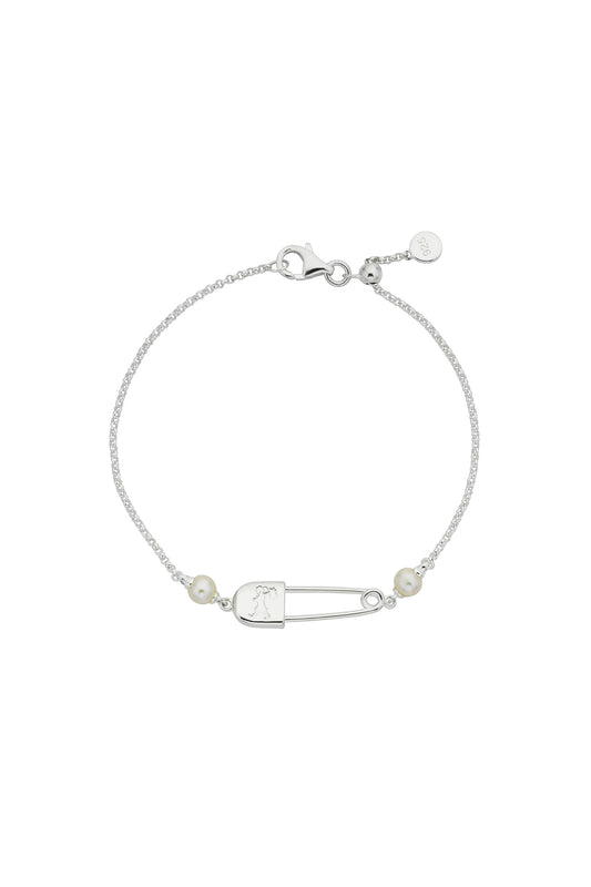 Runaway Safety Pin Bracelet with 2 x 4mm Freshwater Pearls Silver